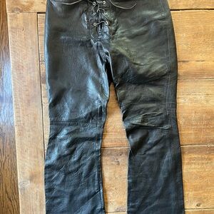 Black Leather Biker Boot Cut Pants